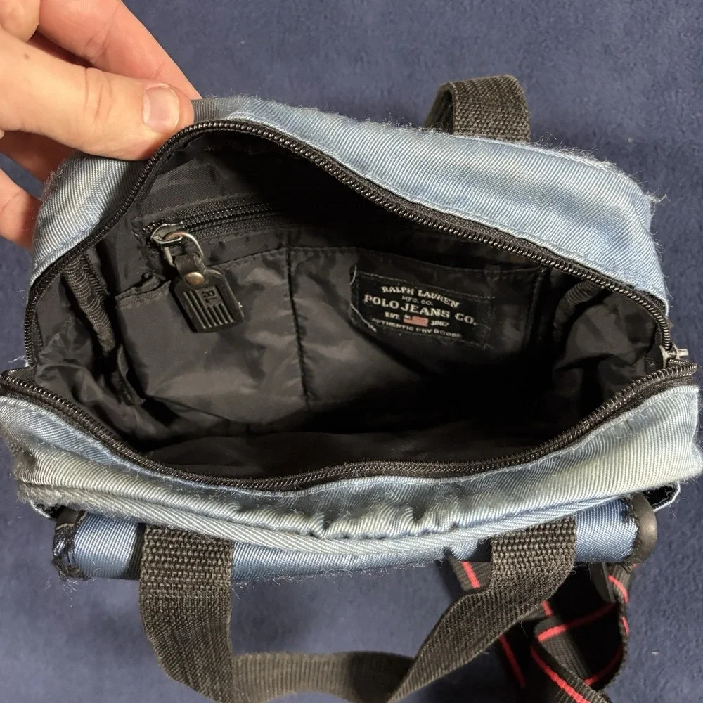 Vtg Polo Jeans Co Ralph Lauren Mini Messenger Bag Blue Y2K Crossbody Utility